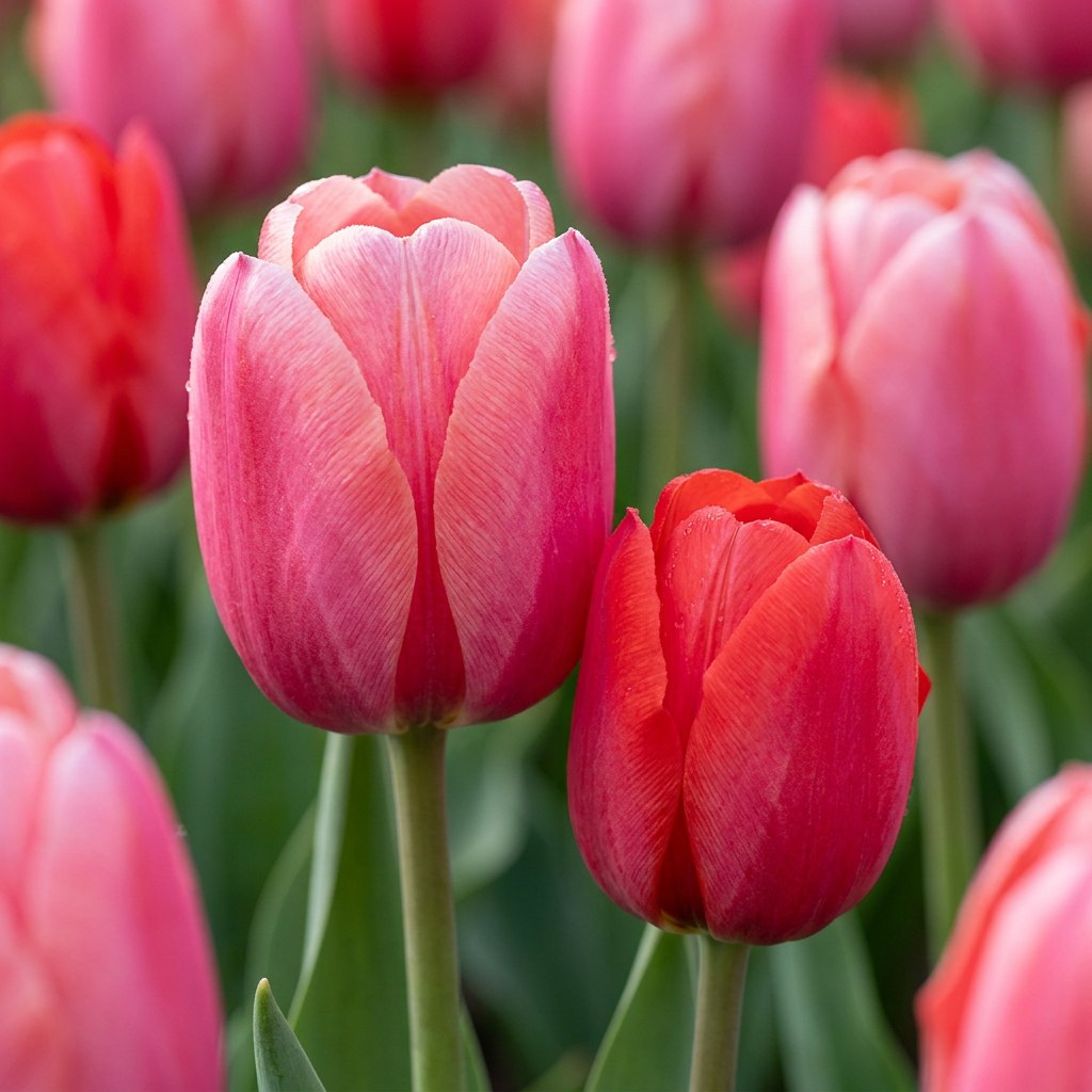 Tulpanlökar Pink-Red i blom