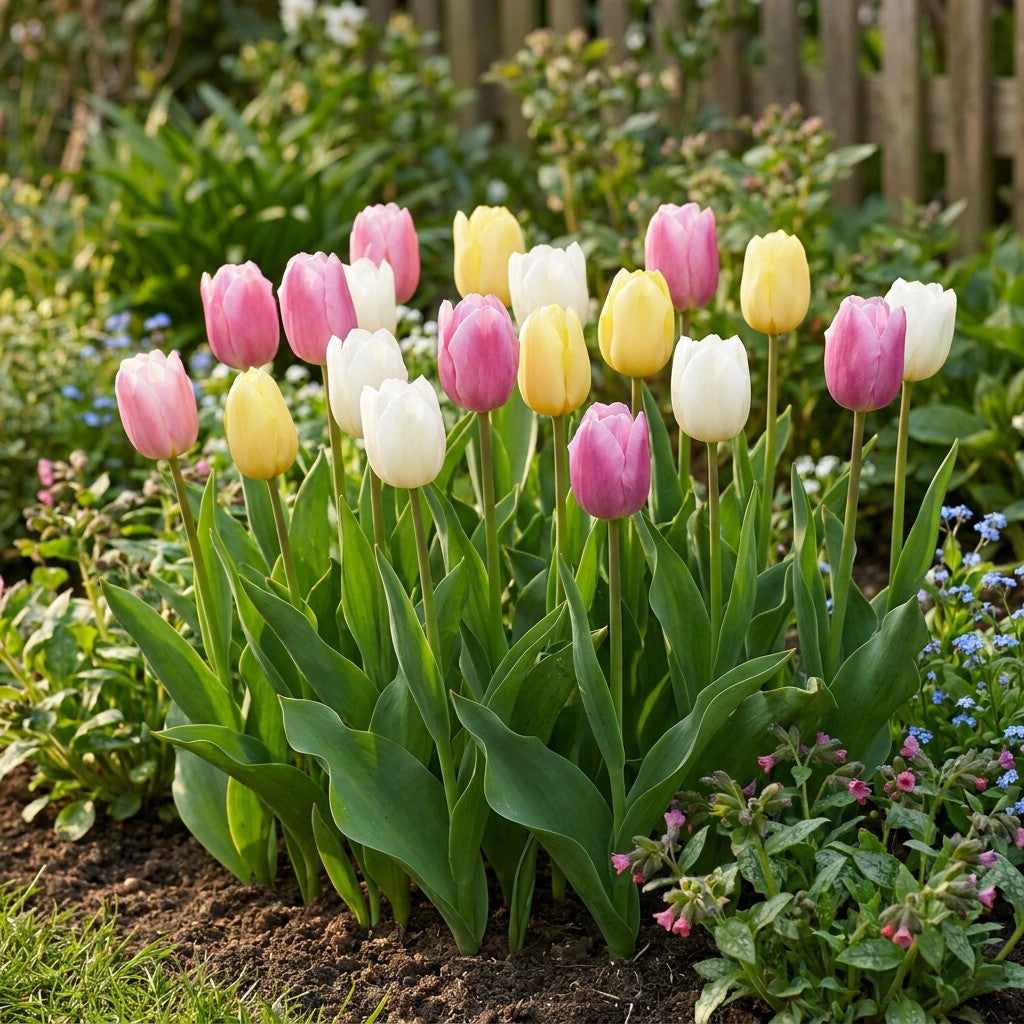 Tulpenzwiebeln Sorbet Mix in Blüte im Garten