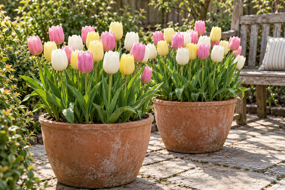 Tulpenzwiebeln Sorbet Mix in Blüte im Garten