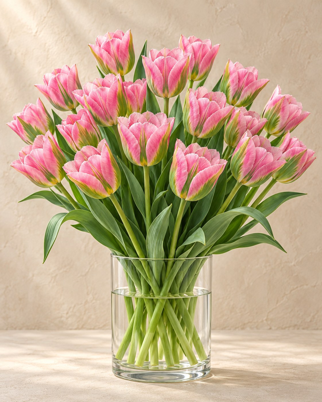 Tulipanløg Striped Crown i blomst i en vase