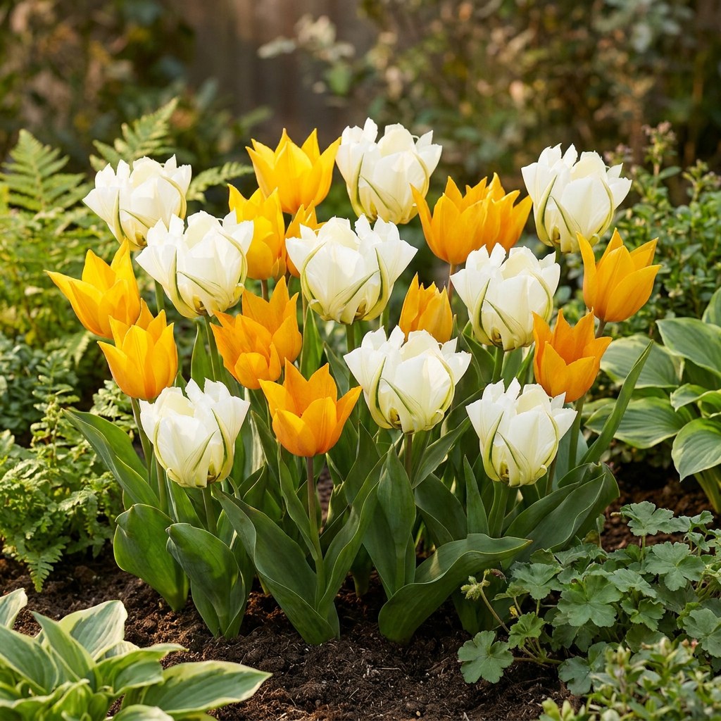 Tulipanløg Sunbath i blomst i haven