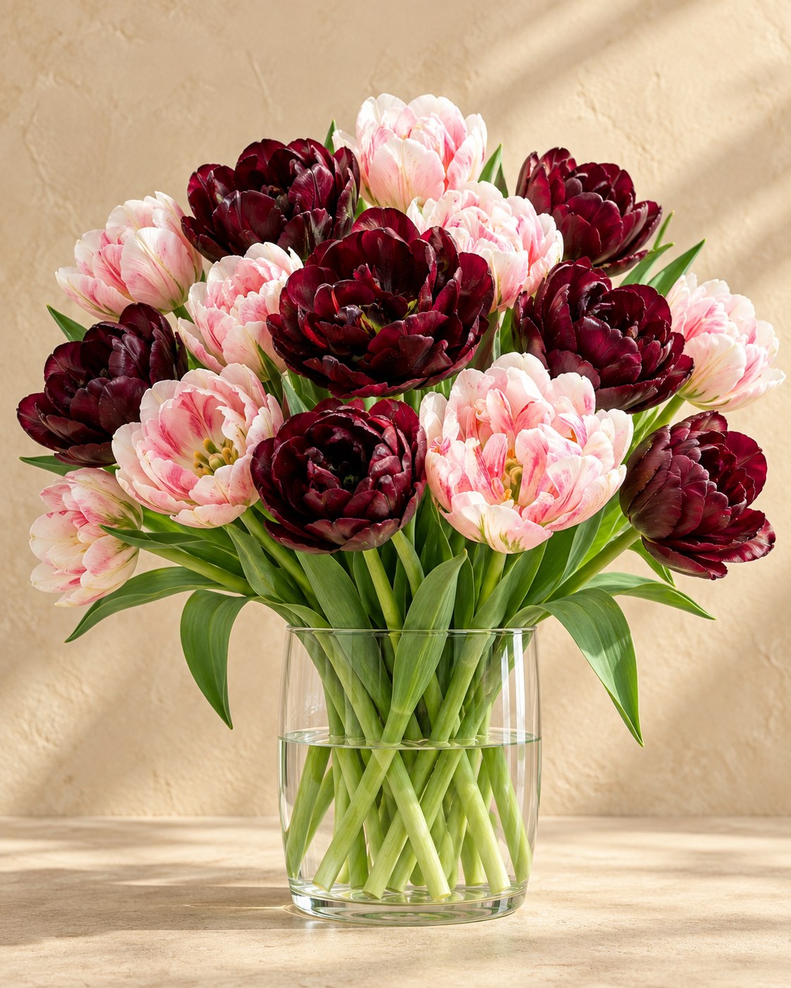 Bulbos de tulipán Sweet Desire mezcla en flor en un jarrón