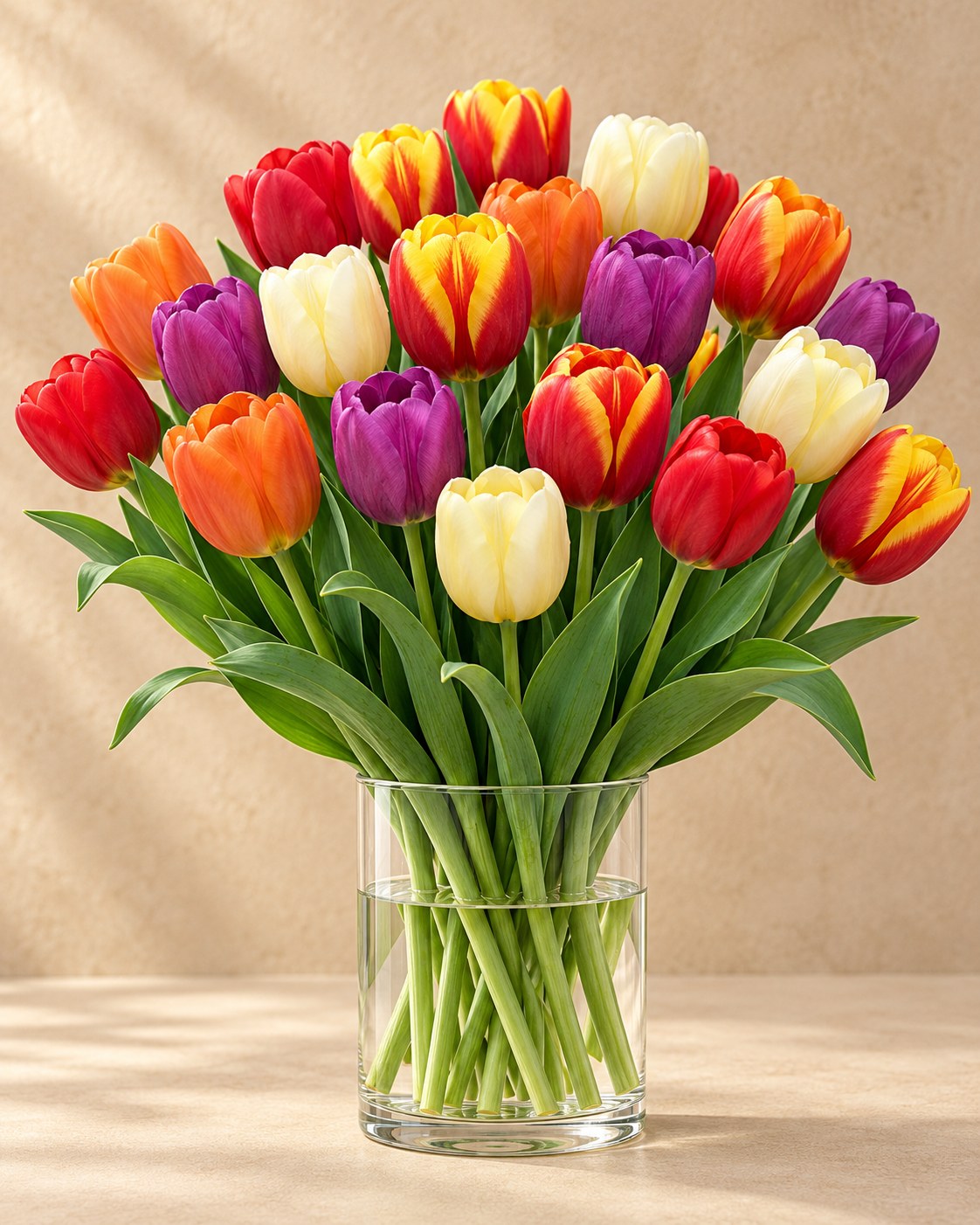 Tulipanløg Triumf mix i blomst i en vase