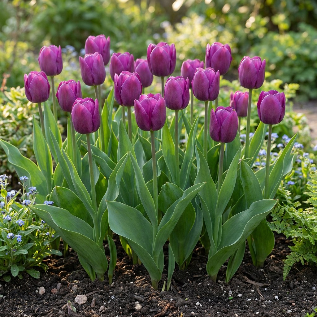 Tulpen Triumph Purple in bloei in de tuin