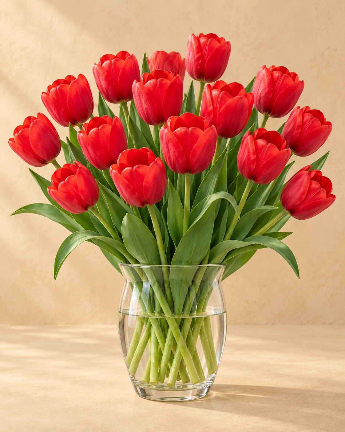 Tulpen Triumph Red in bloei in een vaas
