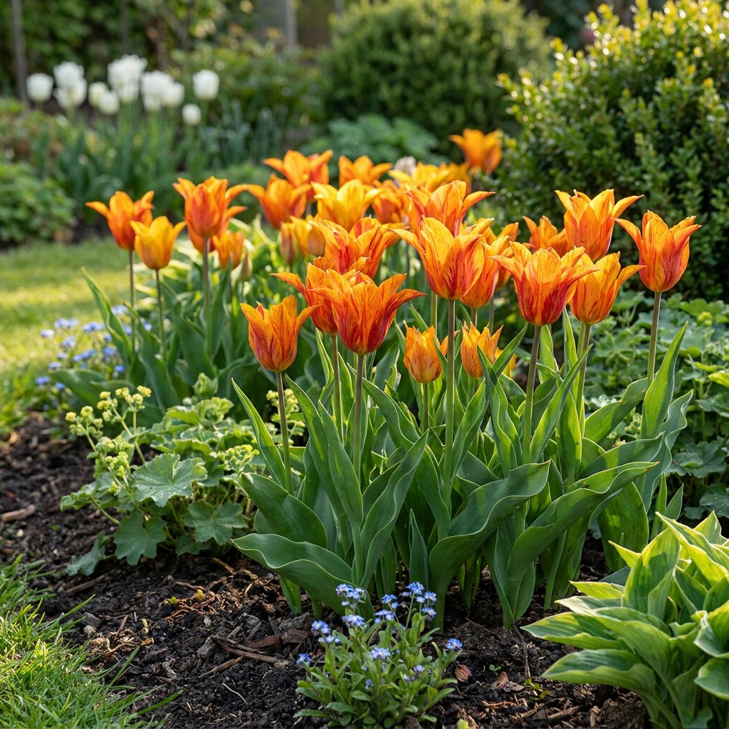 Tulpen Vendeeglobe in bloei in de tuin