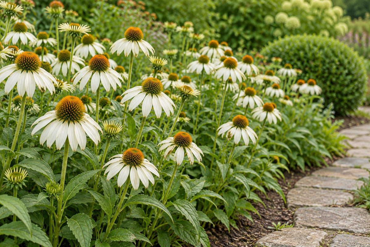 Weißer Sonnenhut 'White Swan' im Garten gepflanzt