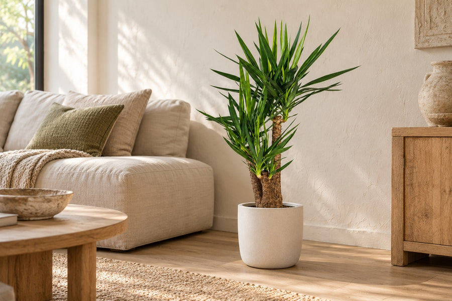 Yucca elephantipes grenad 100 cm hög, kruka ø24 cm, med korg